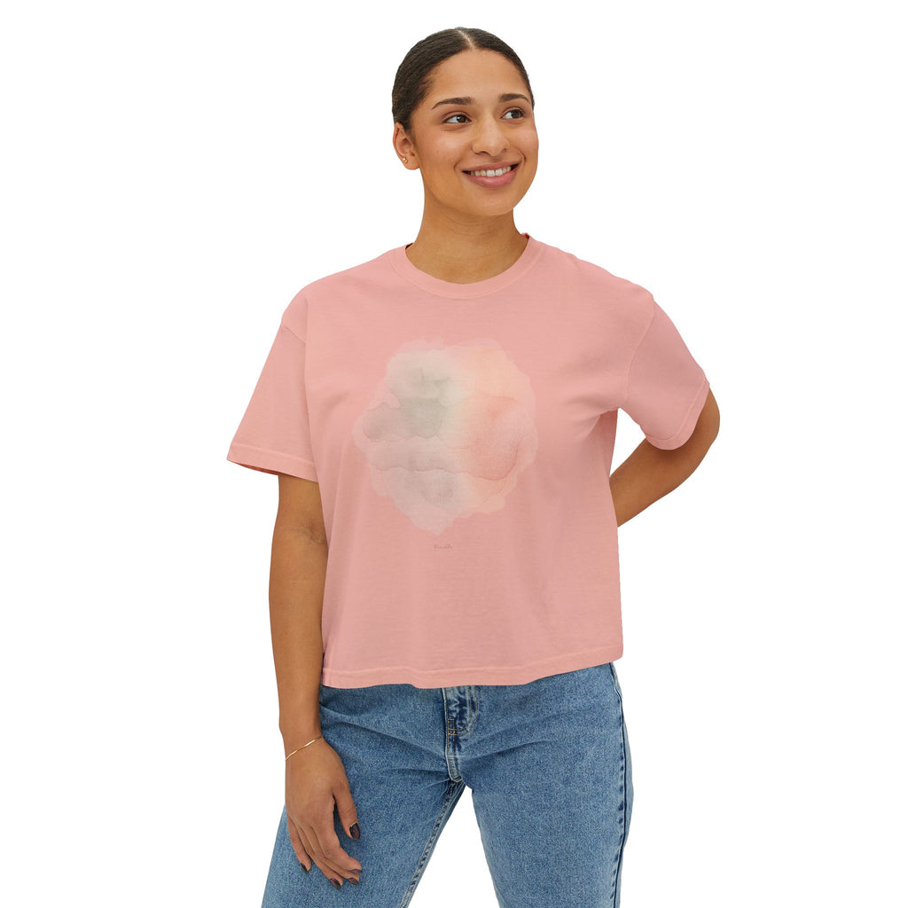 Women's Boxy Tee — Soft Watercolor Pastel Abstract Graphic