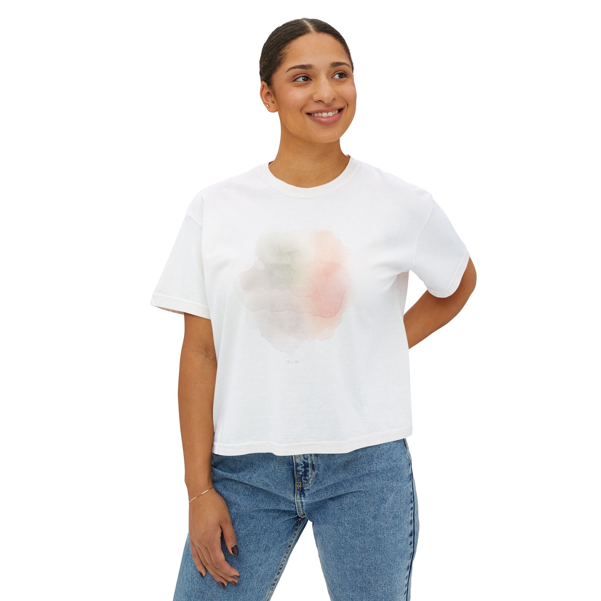 Women's Boxy Tee — Soft Watercolor Pastel Abstract Graphic