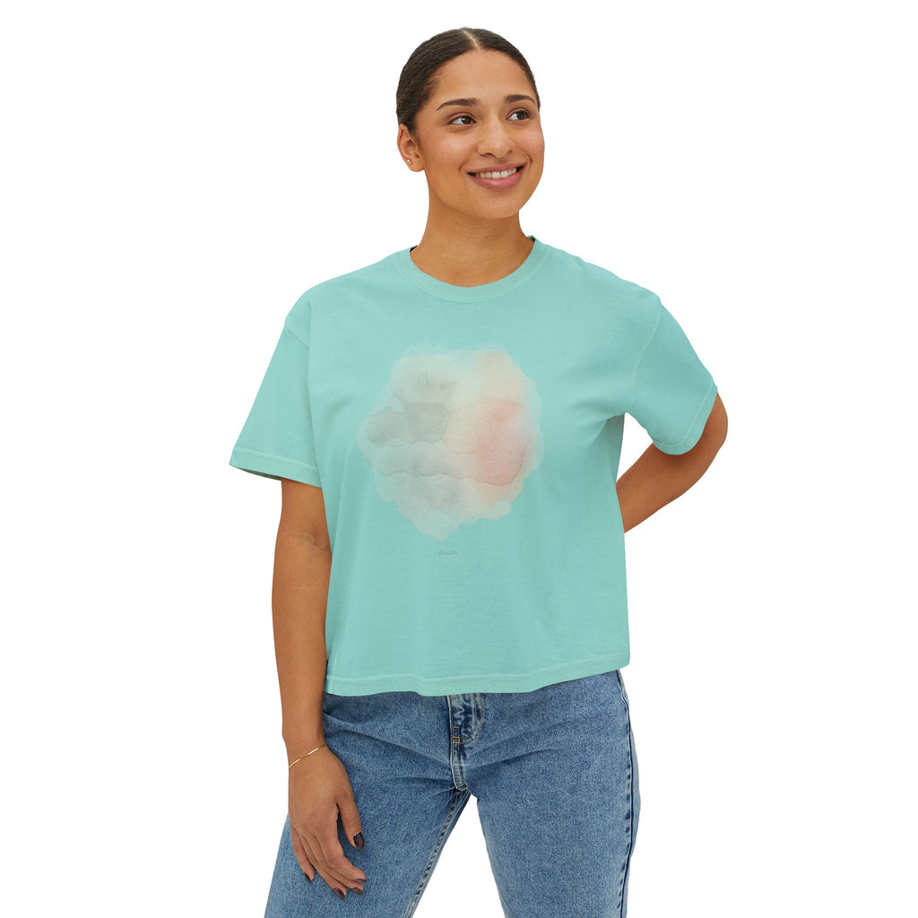Women's Boxy Tee — Soft Watercolor Pastel Abstract Graphic