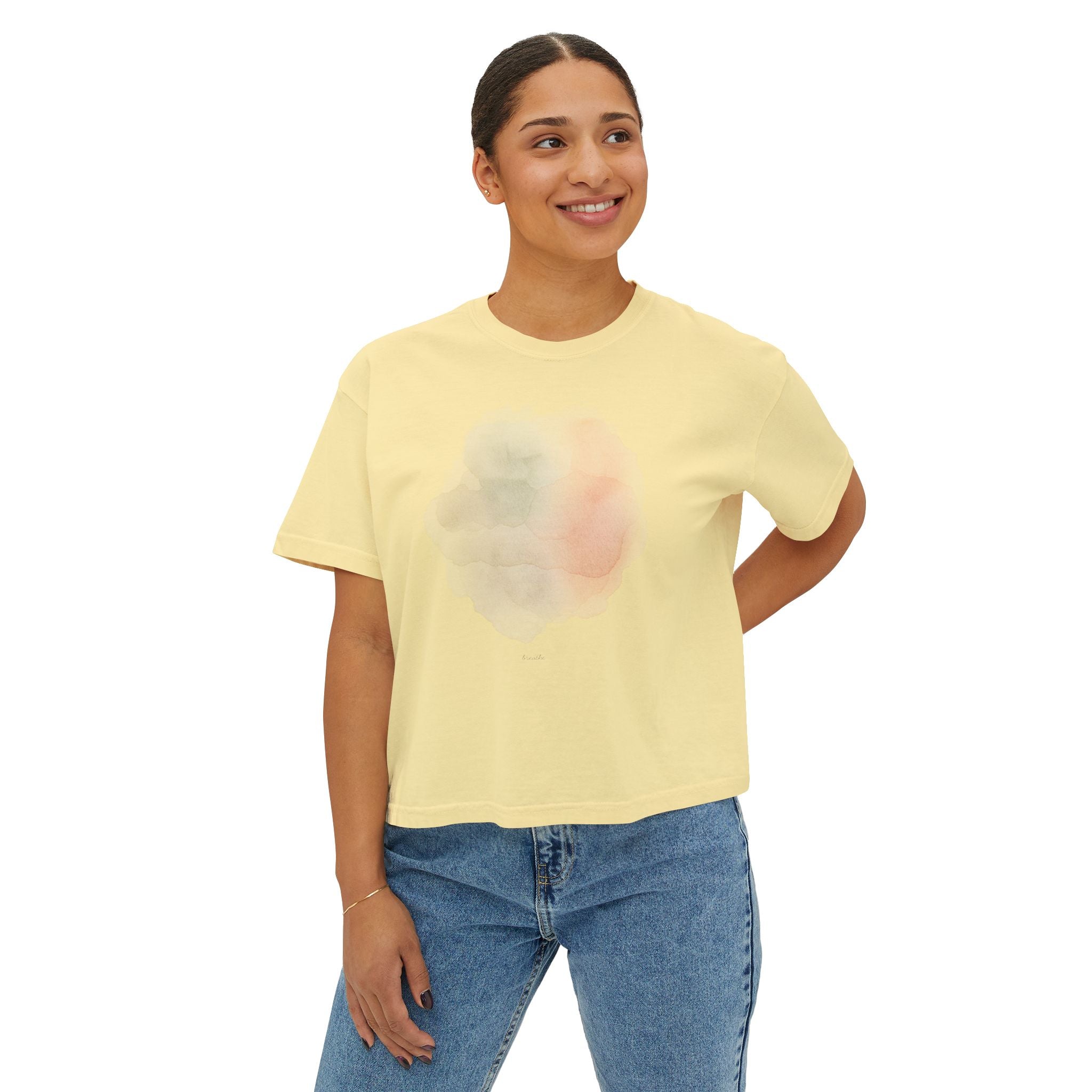 Women's Boxy Tee — Soft Watercolor Pastel Abstract Graphic