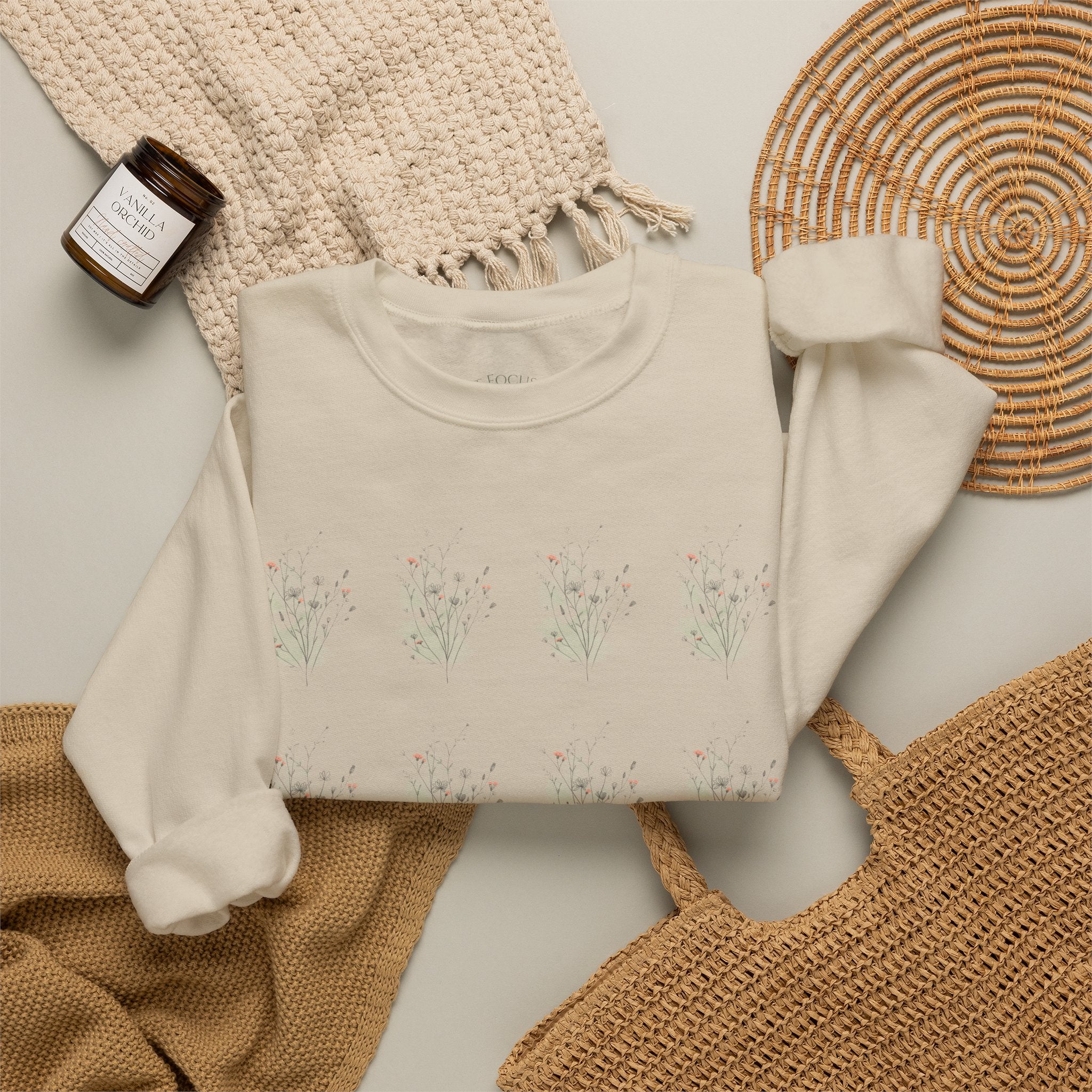 Floral Vibes Crewneck Sweatshirt — Soft Focus Co. Delicate Flower Grid Design